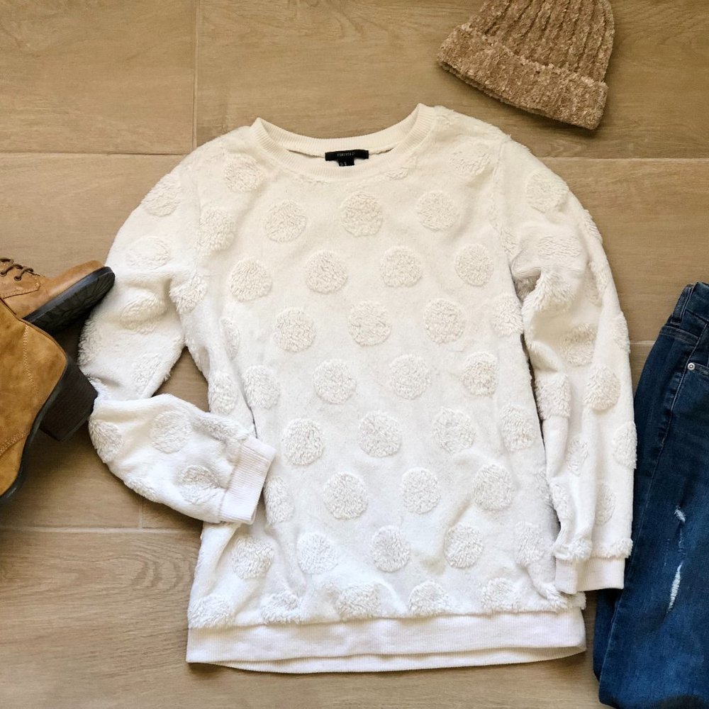 Off White Fuzzy Polka Dot Oversized Sweater